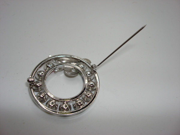 Vintage Van Dell Sterling Silver Rhinestone Circle Pin (Double, Foiled, Excellent Condition)