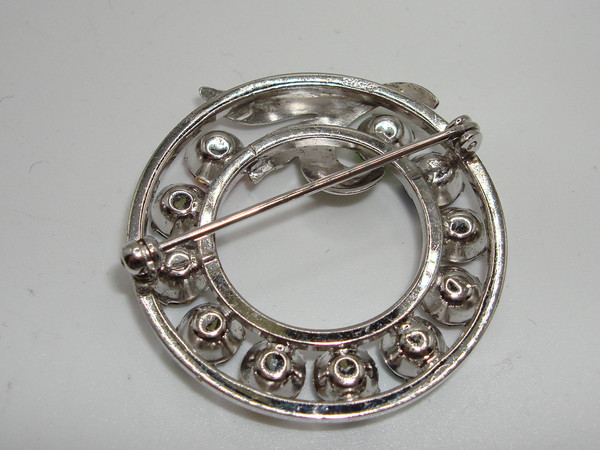 Vintage Van Dell Sterling Silver Rhinestone Circle Pin (Double, Foiled, Excellent Condition)