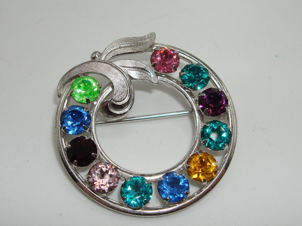 Vintage Van Dell Sterling Silver Rhinestone Circle Pin (Double, Foiled, Excellent Condition)