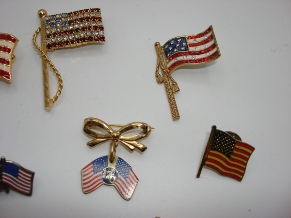 Vintage USA Flag Pin Set of 8 - Patriotic Enamel & Rhinestone Pins