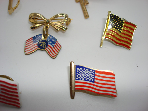 Vintage USA Flag Pin Set of 8 - Patriotic Enamel & Rhinestone Pins