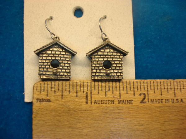 Handcrafted Pewter Birdhouse Earrings by Jim Clift - Unique & Detailed Artisan Design