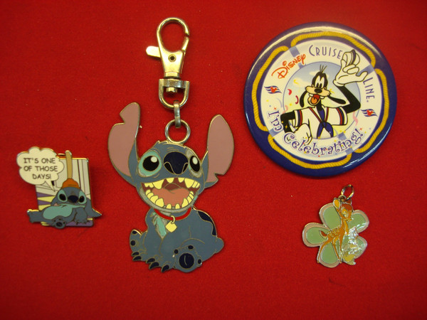 Disney Cruise Line & Character Lot: Stitch, Bambi, Thumper Button + Pendant (Excellent Condition)
