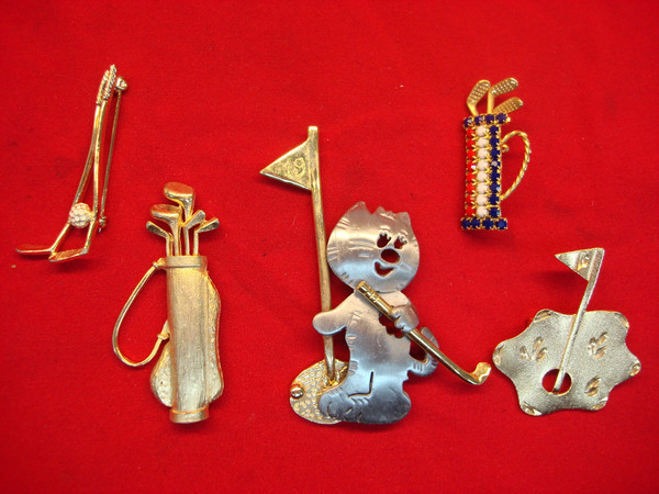 Vintage Golf Pins & Brooches (5-Piece Lot) - Estate Jewelry