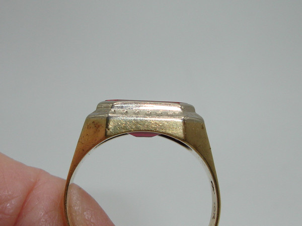 Antique Art Nouveau 10K Two-Tone Gold Synthetic Ruby Ring, Size 9.5