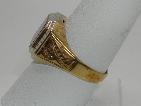 Antique Art Nouveau 10K Two-Tone Gold Synthetic Ruby Ring, Size 9.5