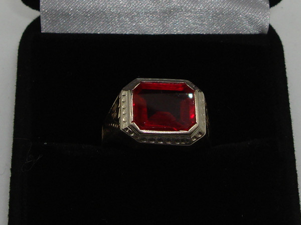 Antique Art Nouveau 10K Two-Tone Gold Synthetic Ruby Ring, Size 9.5