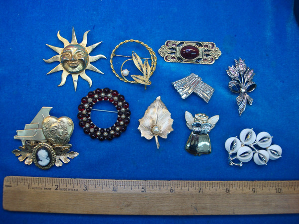 Vintage Costume Pin Lot of 10 - Unique Estate Jewelry Finds