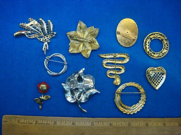 Vintage Estate Jewelry Lot - 10 Unique Costume Pins (All Usable)