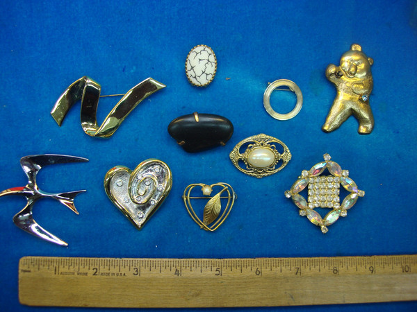 Vintage Costume Pin Lot of 10 - Unique & Usable Designs