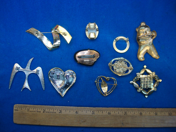 Vintage Costume Pin Lot of 10 - Unique & Usable Designs