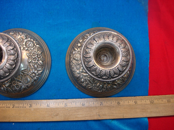 Vintage S. Kirk & Son Sterling Silver Rose Floral Repoussé Candle Sticks (#109F) - Pair