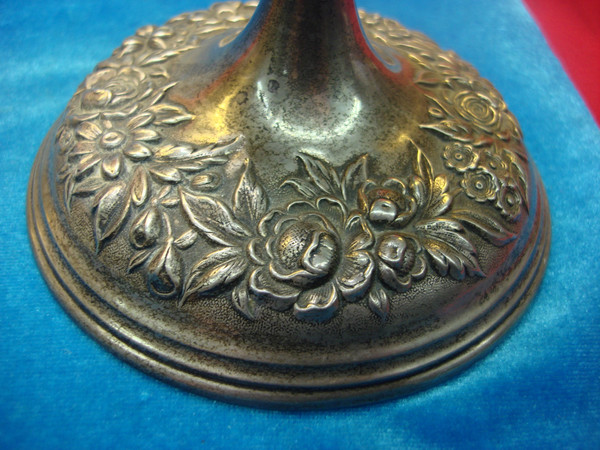Vintage S. Kirk & Son Sterling Silver Rose Floral Repoussé Candle Sticks (#109F) - Pair