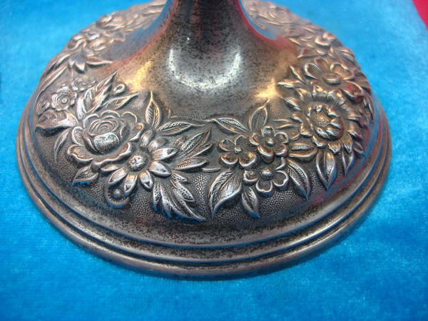 Vintage S. Kirk & Son Sterling Silver Rose Floral Repoussé Candle Sticks (#109F) - Pair