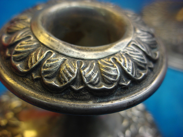 Vintage S. Kirk & Son Sterling Silver Rose Floral Repoussé Candle Sticks (#109F) - Pair