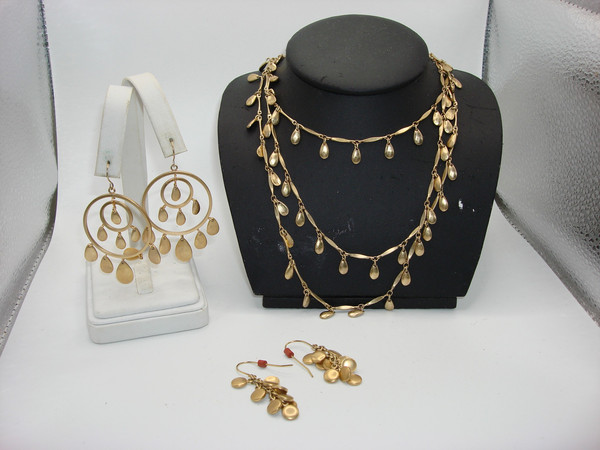 Vintage Ralph Lauren Gold-Tone Tear Drop Necklace & Earrings Set - Estate Find