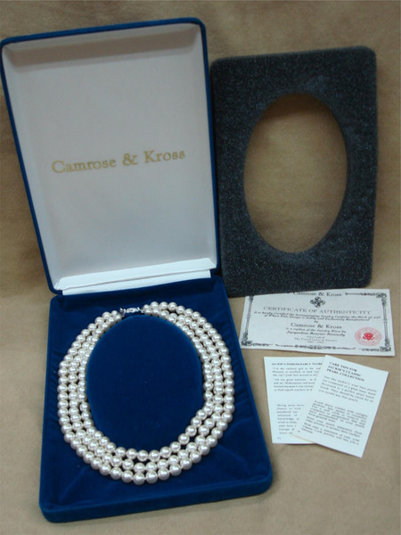 Vintage Camrose & Kross Jackie Kennedy Faux Pearl Necklace - Estate Find with Certificate