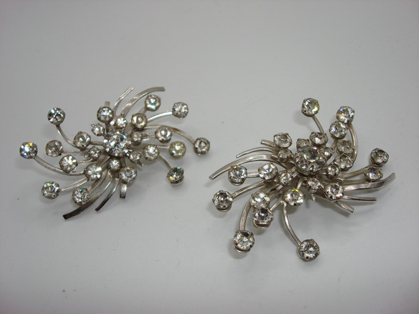 Vintage 1950s Rhinestone Clip-On Earrings - Huge Glamorous Foiled Design