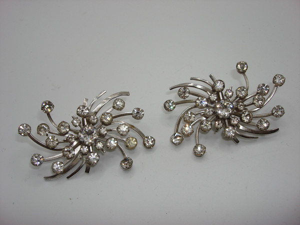 Vintage 1950s Rhinestone Clip-On Earrings - Huge Glamorous Foiled Design