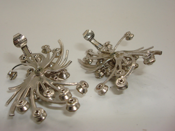 Vintage 1950s Rhinestone Clip-On Earrings - Huge Glamorous Foiled Design