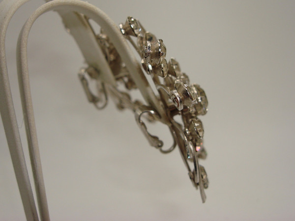 Vintage 1950s Rhinestone Clip-On Earrings - Huge Glamorous Foiled Design
