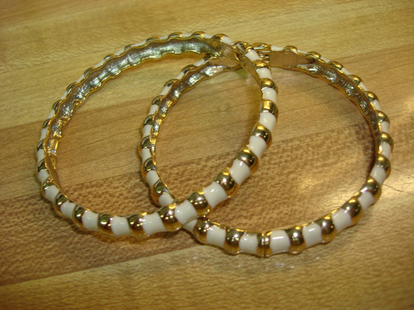 Vintage Gold Tone & Enamel Hinged Bracelets Pair - Estate Find, Near Mint