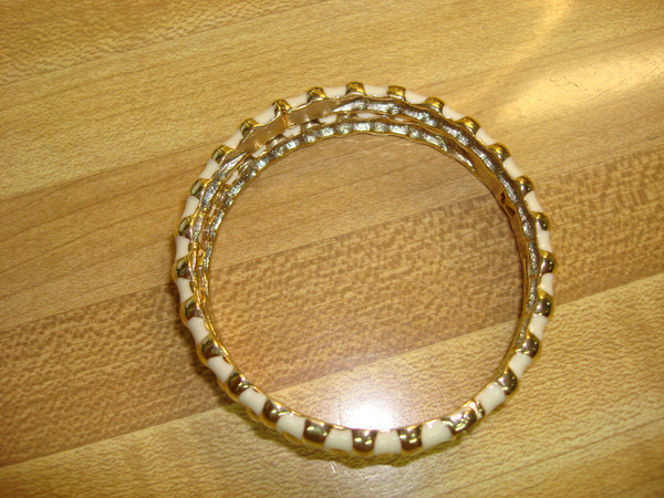 Vintage Gold Tone & Enamel Hinged Bracelets Pair - Estate Find, Near Mint