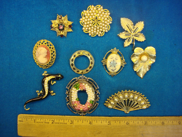 Vintage Costume Pin Collection - 10 Unique & Usable Pins