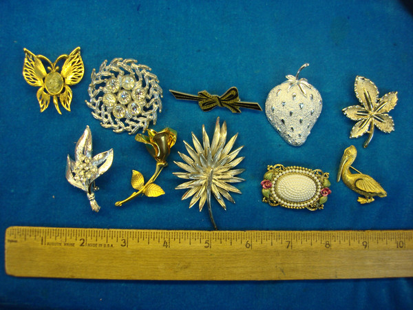 Vintage Costume Pin Lot of 10 - Unique & Usable Estate Jewelry