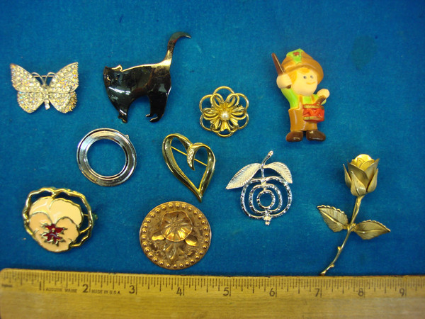 Vintage Costume Pin Lot of 10 - Unique & Usable Designs