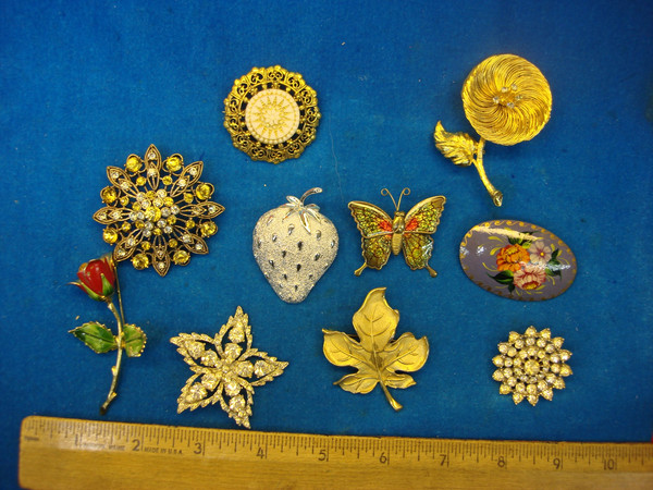 Vintage Costume Pin Lot of 10 - Unique & Usable Estate Jewelry Finds