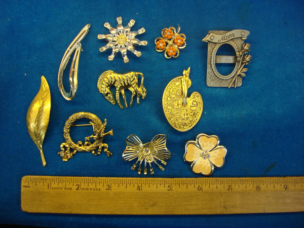 Vintage Estate Jewelry Pin Lot of 10 - Unique & Usable Costume Pins