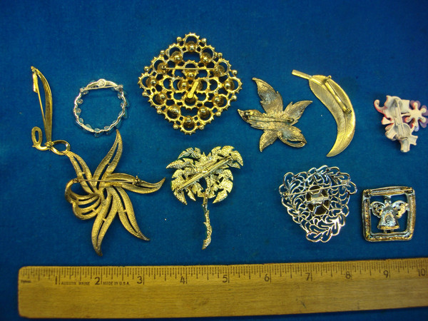 Vintage Estate Jewelry Lot of 10 Unique Pins - Collectible Costume Accessories
