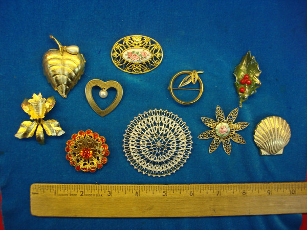 Vintage Estate Jewelry Lot: 10 Unique & Usable Costume Pins