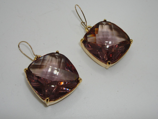 Vintage Joan Rivers Faux Amethyst Dangle Earrings - Signed & Square Faceted