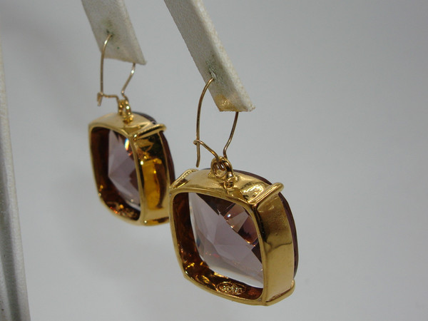 Vintage Joan Rivers Faux Amethyst Dangle Earrings - Signed & Square Faceted