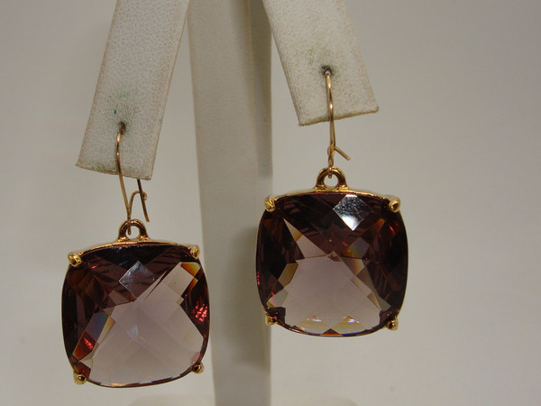 Vintage Joan Rivers Faux Amethyst Dangle Earrings - Signed & Square Faceted