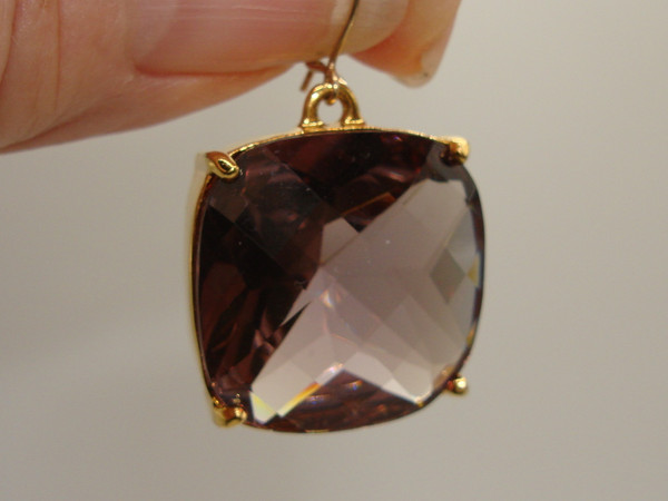 Vintage Joan Rivers Faux Amethyst Dangle Earrings - Signed & Square Faceted