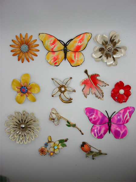 Vintage Enamel Butterfly & Flower Pins (Set of 12) - Rare Butterflies Included