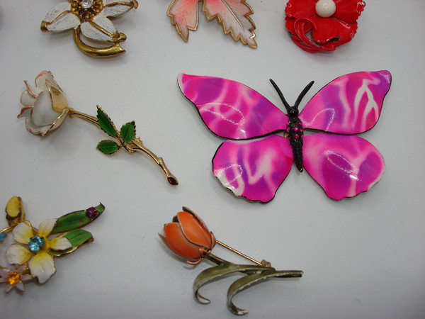 Vintage Enamel Butterfly & Flower Pins (Set of 12) - Rare Butterflies Included