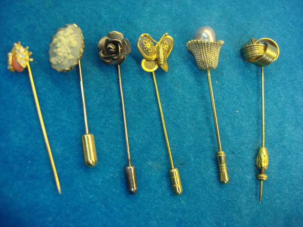 Vintage Stick Pin Lot of 6 - Unique Enamel Pins with Finger Protectors