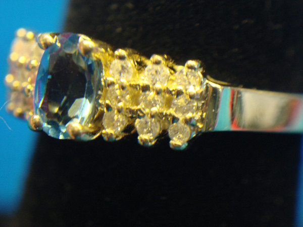 14K Yellow Gold Blue Topaz & Diamond Waterfall Ring (Size 6 1/2)