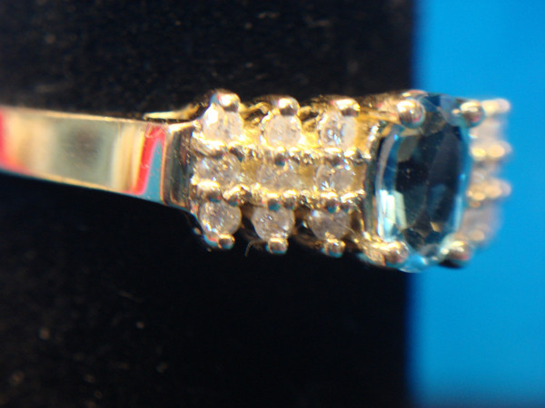 14K Yellow Gold Blue Topaz & Diamond Waterfall Ring (Size 6 1/2)