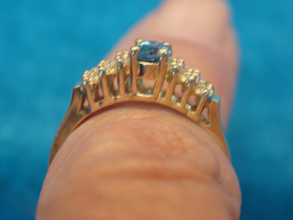 14K Yellow Gold Blue Topaz & Diamond Waterfall Ring (Size 6 1/2)