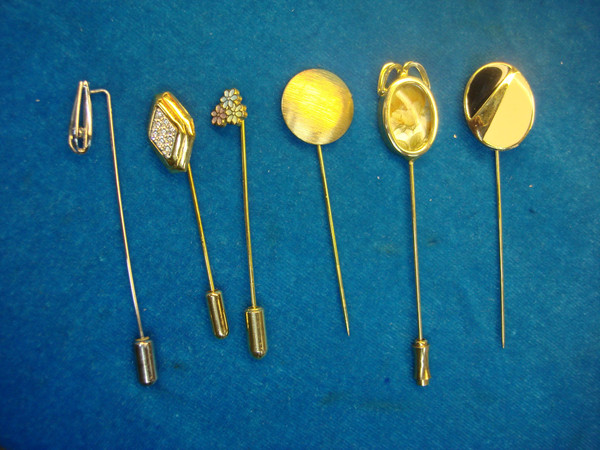 Vintage Stick Pin Lot of 6 - Unique Estate Collection Pins with Finger Protectors