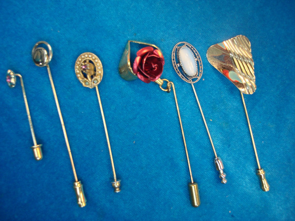 Vintage Stick Pin Set of 6 - Unique Estate Find with Finger Protectors