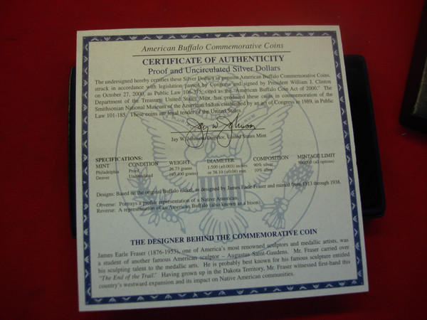 2001 American Buffalo Commemorative Coin Set (Proof & Unc) - Smithsonian National Museum of the American Indian