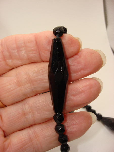 Antique Edwardian Jet Mourning Necklace - Black French Beads, 30 Inches