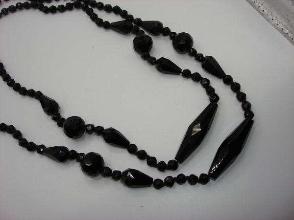Antique Edwardian Jet Mourning Necklace - Black French Beads, 30 Inches