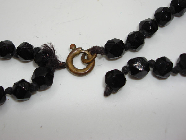 Antique Edwardian Jet Mourning Necklace - Black French Beads, 30 Inches